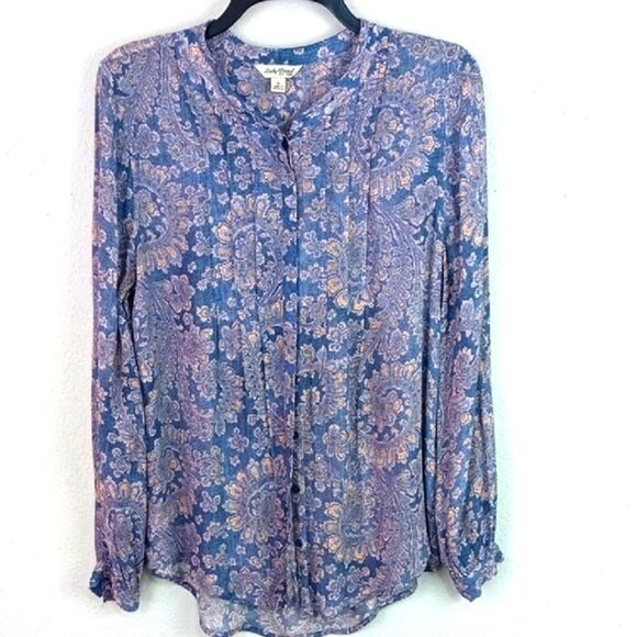 Lucky Brand Women Blue Paisly Print Long Sleeve Button Down Shirt Sz S - Picture 7 of 10